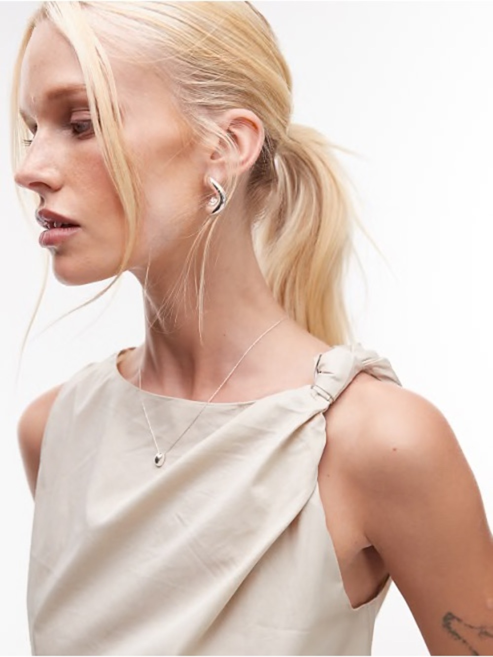 Mango Knotted Shoulder Asymmetrical Top